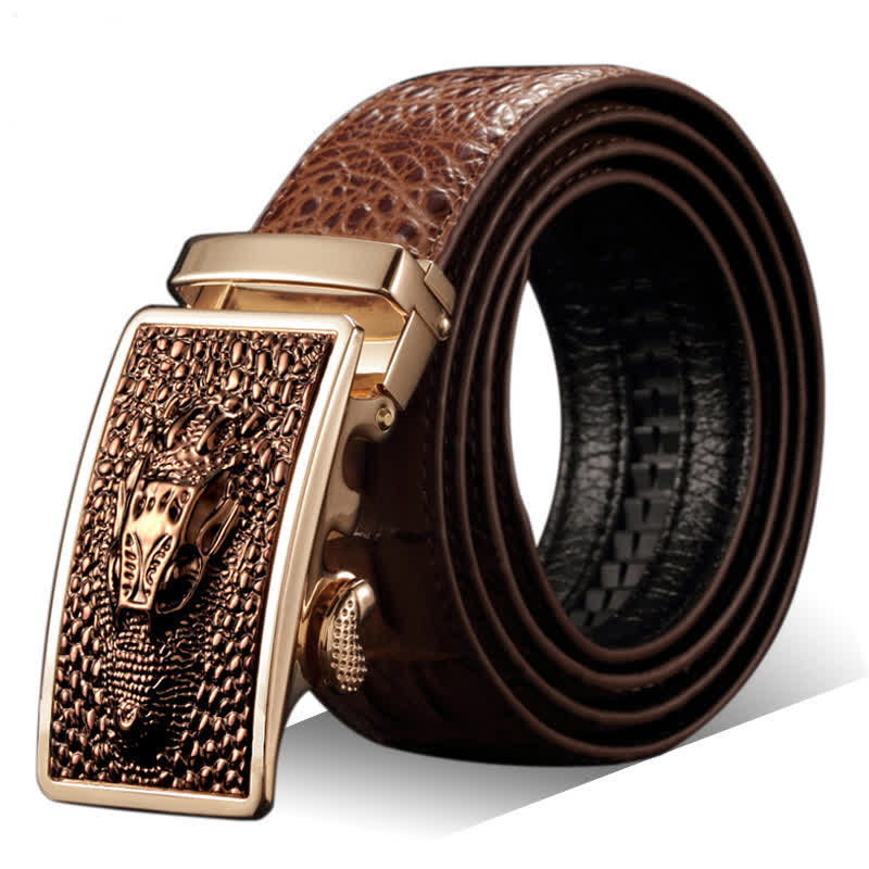 Men's Exotic Alligator Head Buckle Leather Belt