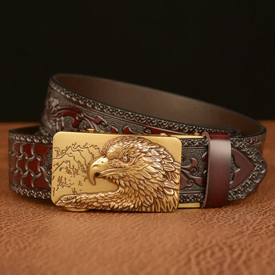 Men's Eagle Head Carved Leather Belt