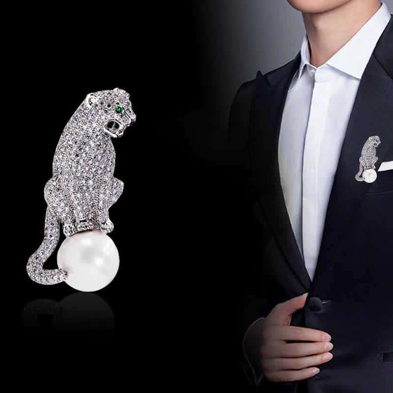 Men's Jaguar Panther Pearl Brooch