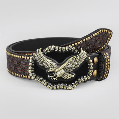 Men's Eagle Soaring Studded Western Leather Belt