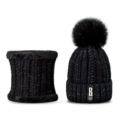 2Pcs Winter Women's Warm Pom Poms Hat