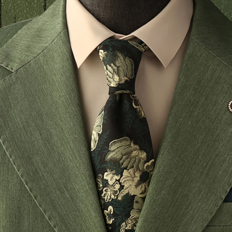 Men's Pine Forest Green Floral Necktie