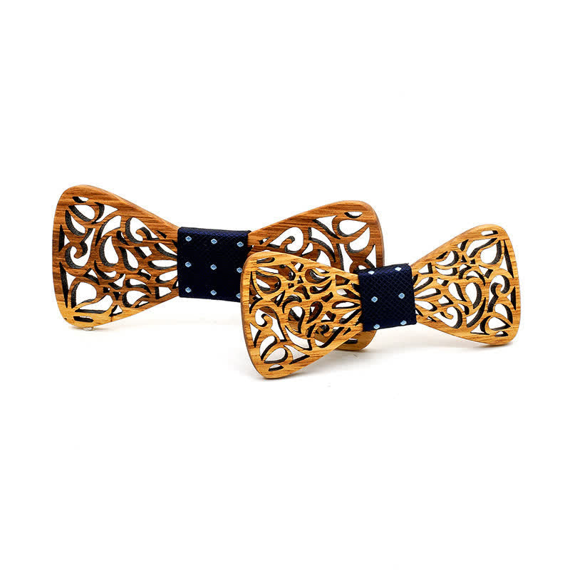 2Pcs Men's Parent-child Hollow Wooden Bow Tie