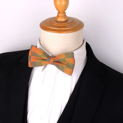 Men's Wood Grain Geometric Print Multi-Color Bow Tie