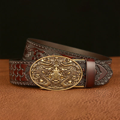 Men's Double Dragon Battling Leather Belt