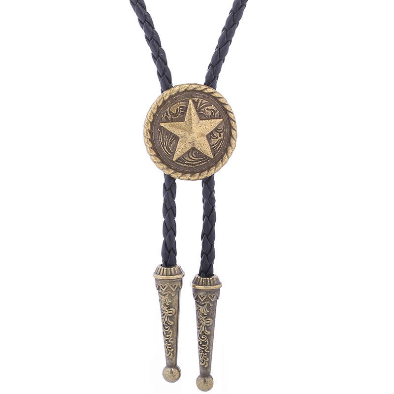Five-Pointed Star Braided Leather Cord Bolo Tie