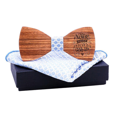 2Pcs Men's Proverbs Wooden Bow Tie Set