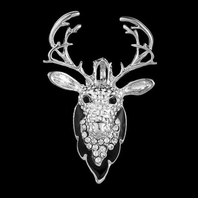 Men's Bling Elk Deer Head Brooch