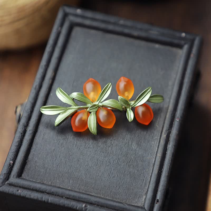 Women's Pastoral Orange Fruit Berry Brooch