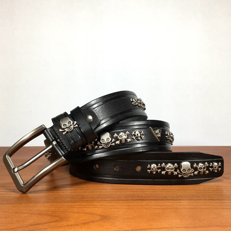 Punk Skull Shape Rivet Studded Leather Belt