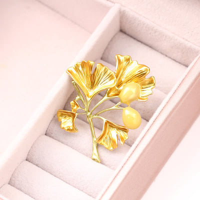 Women's Elegance Yellow Ginkgo Leaf Brooch