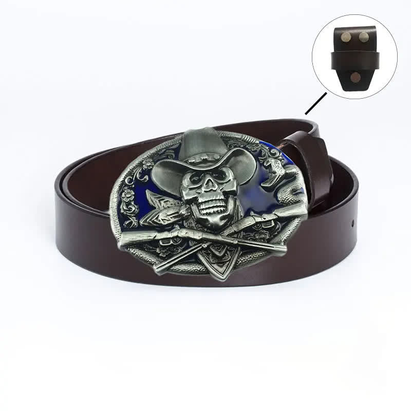 Men's Pirate Skull Cross Guns Leather Belt