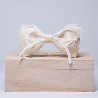 Men's Champagne Feather Bow Knot Bow Tie