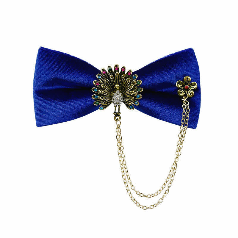 Men's Peacock Chain Decoration Velvet Bow Tie