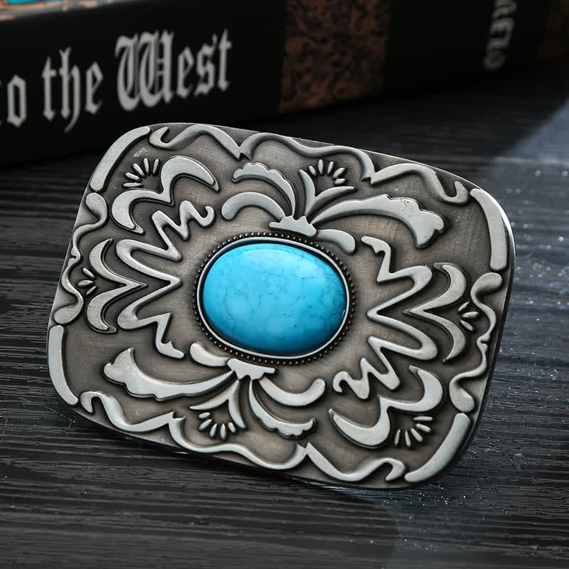 Men's DIY Turquoise Stone Flower Buckle Leather Belt