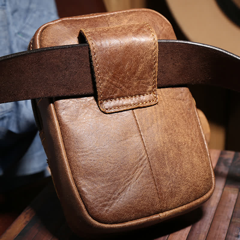 Travel Zipper Magnetic Snap Nubuck Leather Belt Bag