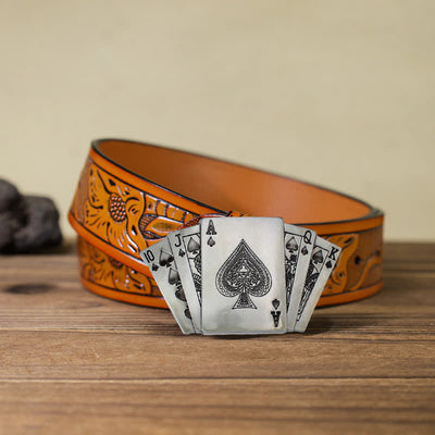 Men's DIY Poker Royal Flush Buckle Leather Belt