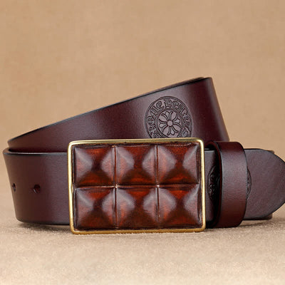 Men's Chocolate Rectangular Buckle Leather Belt