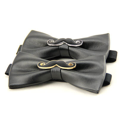 Men's Metal Mustache Leather Bow Tie