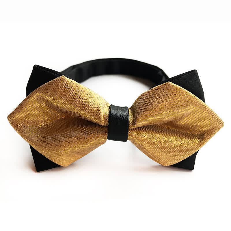 Men's Gold Double-layer Twill Pointy Bow Tie