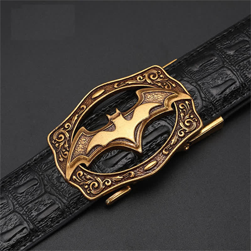 Men's DIY Bronze Bat Automatic Buckle Leather Belt