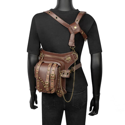 Brown Rock Motorcycle Chain Shoulder Waist Leg Bag