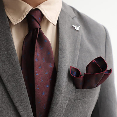 2Ps Men's Vintage Mini Motif Necktie Pocket Square Set
