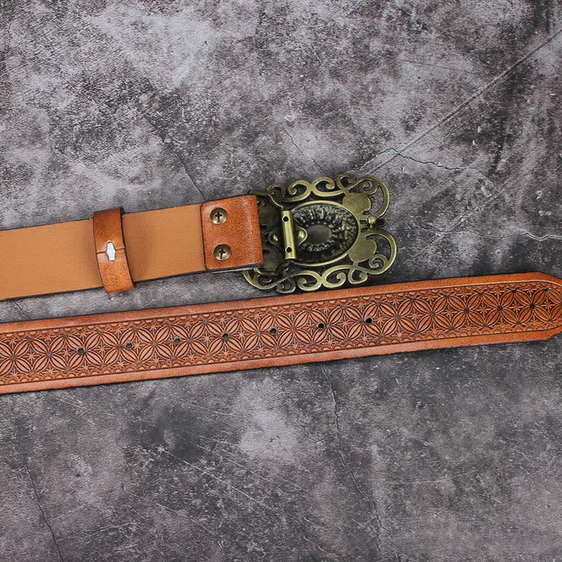 Men's Hollow Out Buckle Turquoise Inlaid Leather Belt