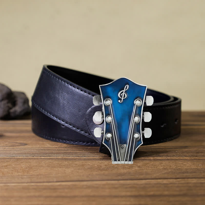 Men's DIY Musical Guitar Headstock Buckle Leather Belt