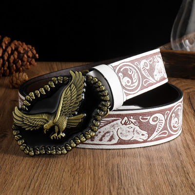 Men's Antique Gold Eagle Soaring Hawk Leather Belt