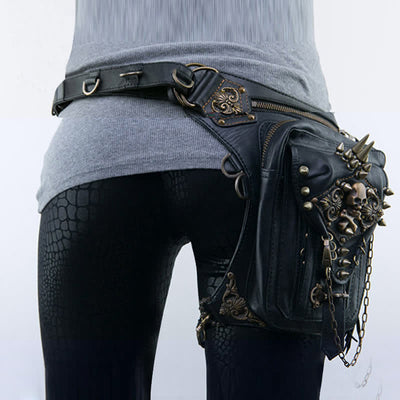 Gothic Retro Steampunk Skull & Studded Crossbody Waist Bag