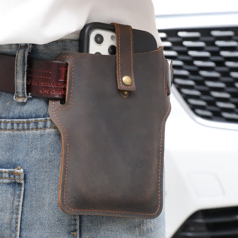 Retro Cell Phone Convenient Carry Leather Belt Bag