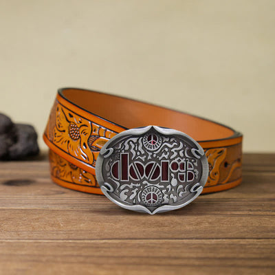 Men's DIY Rock Band The Doors Buckle Leather Belt