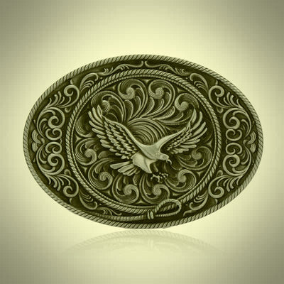 Men's DIY Soaring Eagle Engraved Floral Buckle Leather Belt