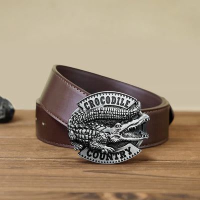 Men's DIY Jungle Crocodile Country Buckle Leather Belt