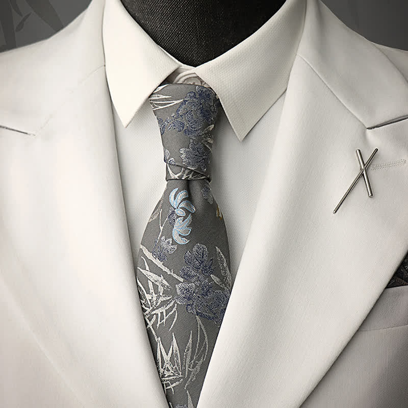 Men's Gray & Silver Sparkle Flower Necktie
