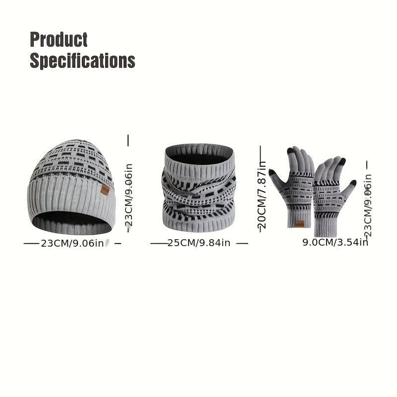 3Pcs Loose Double Layer Knit Hat Scarf Gloves Set