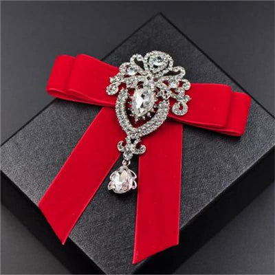 2Pcs Royal Rhinestone Brooch Velvet Bow Tie Set