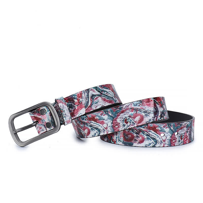 Red Green Painting Graffiti Pattern Genuine Leather Belt