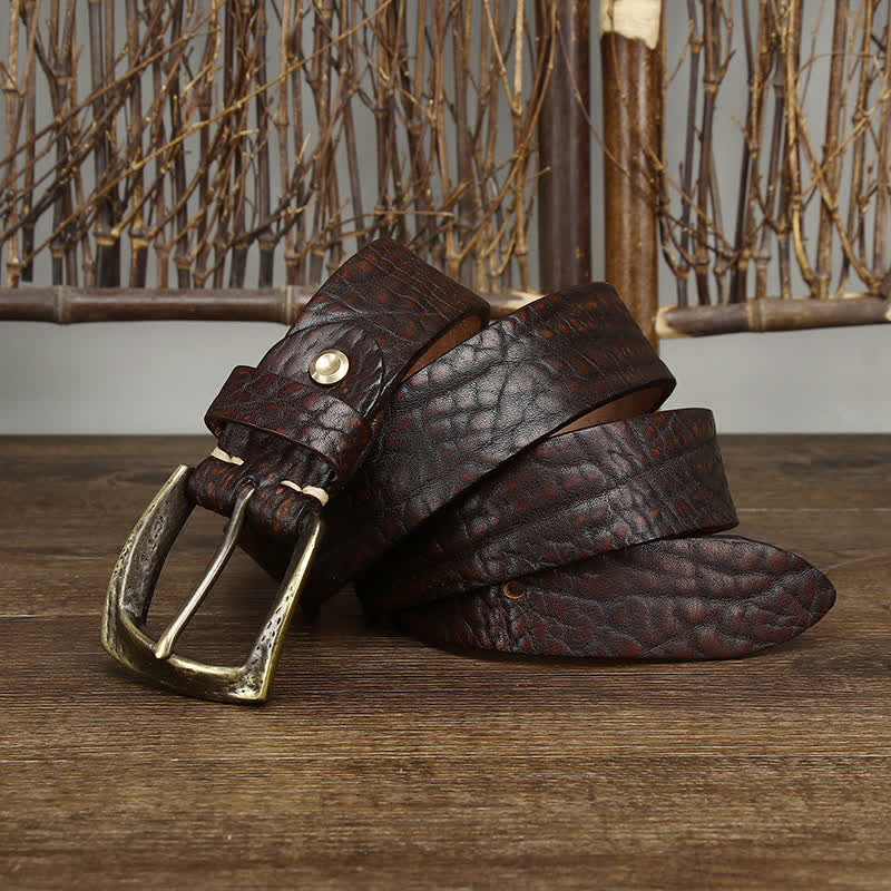 Men's Retro Yak Skin Pattern Leather Belt