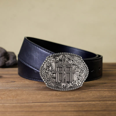 Men's DIY Western Scroll Cross Buckle Leather Belt