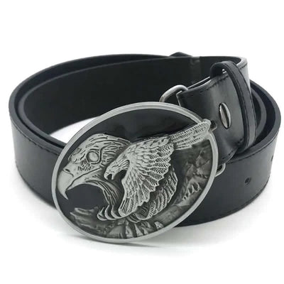 Men's DIY Double Eagle Embossed Buckle Leather Belt