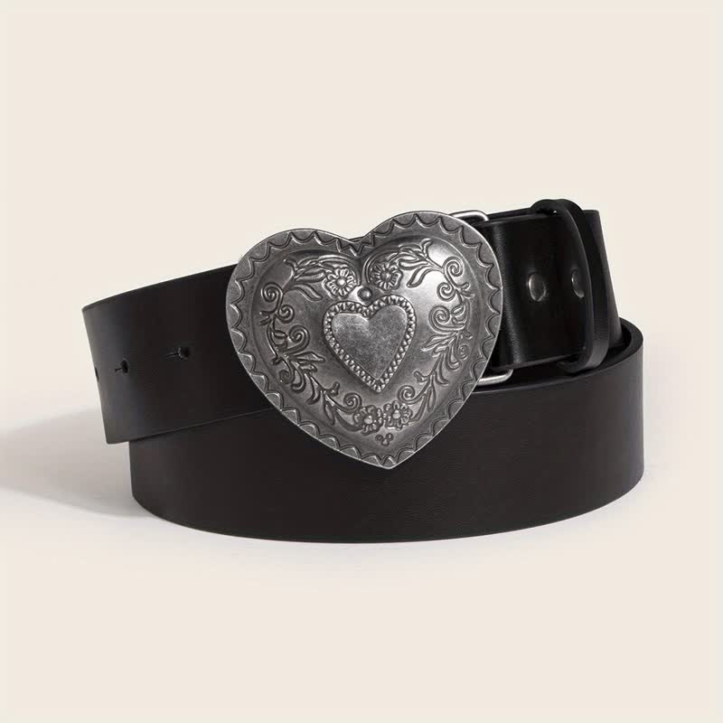 Women's Heart Shape Floral Engraved Leather Belt