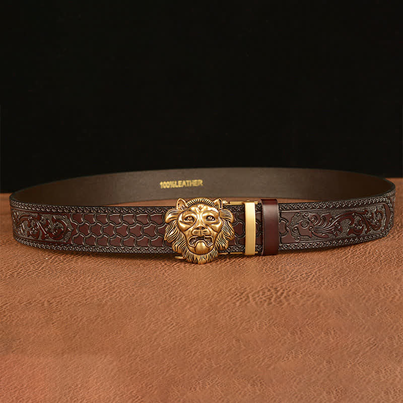 Men's 3D Sculpture Lion Head Leather Belt