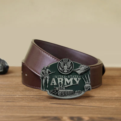 Men's DIY United States Army Tank Buckle Leather Belt