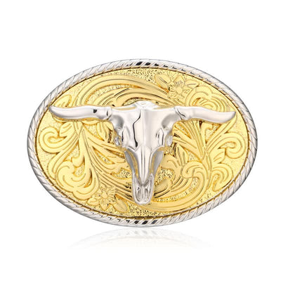 Men's DIY Shining Golden Bull Head Buckle Leather Belt