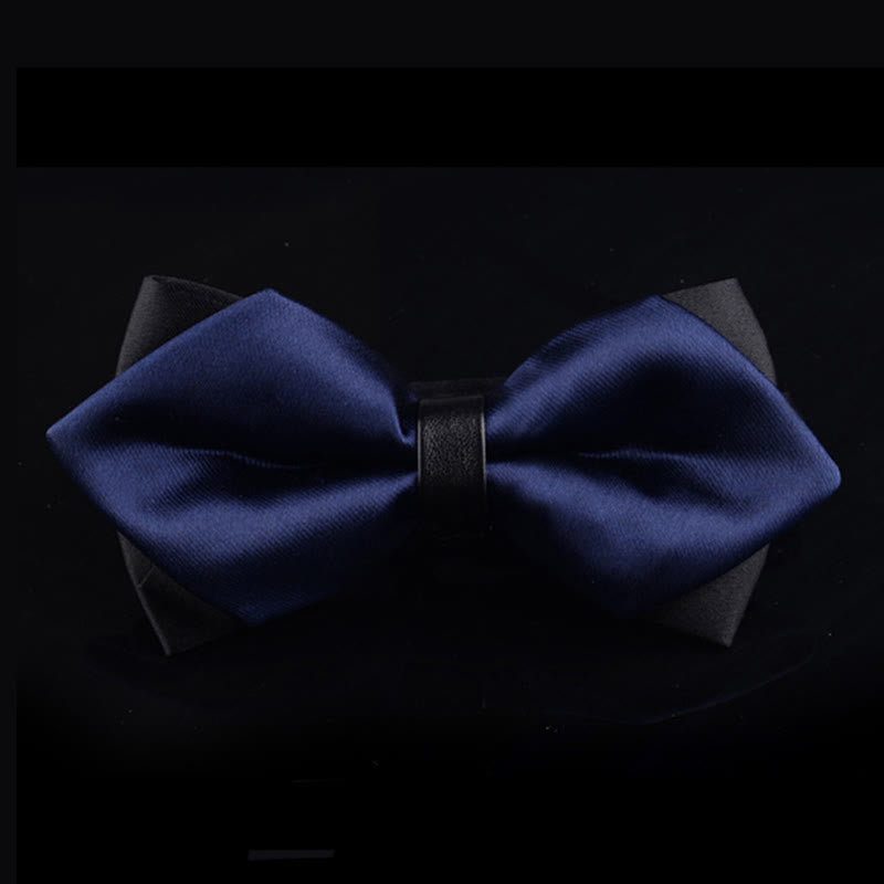 Men's Navy Blue Double-layer Pointy Bow Tie