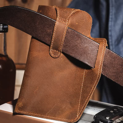 Minimalist Phone Crazy Horse Leather Belt Bag