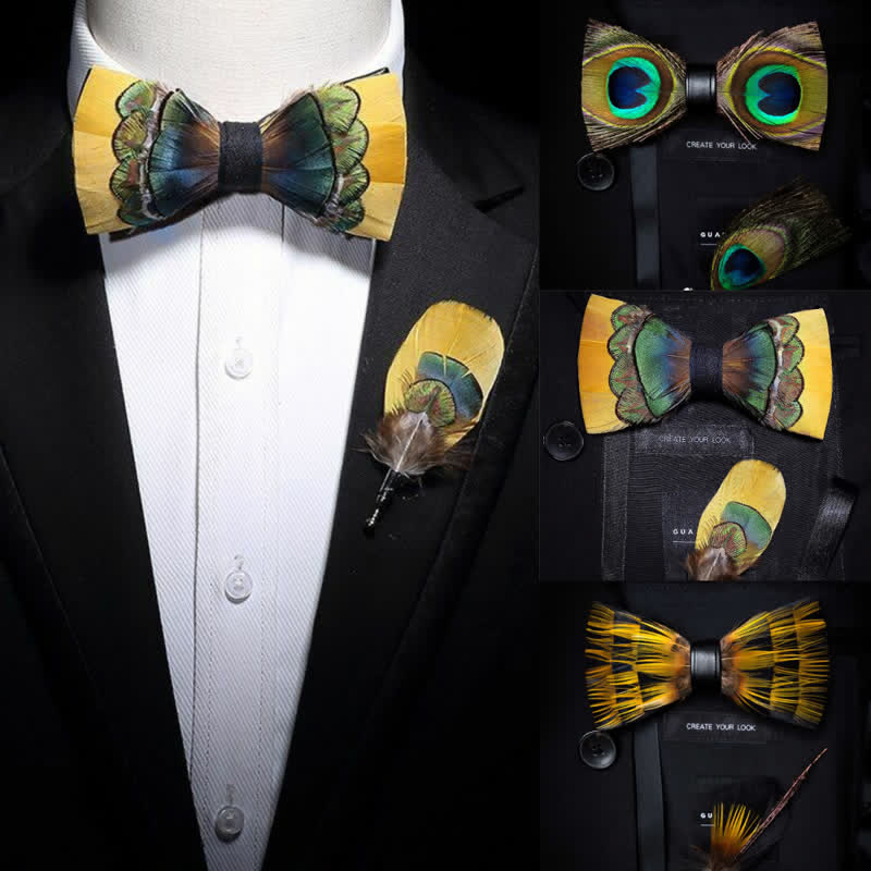 Yellow Peacock Feather Bow Tie Collection Bundle