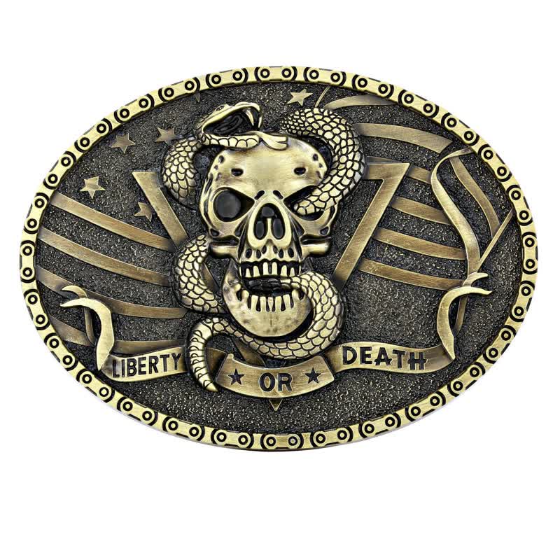 Men's DIY "Liberty or Death" Snake Skull Buckle Leather Belt